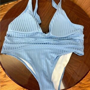 Light Blue Ribbed Bikini Set